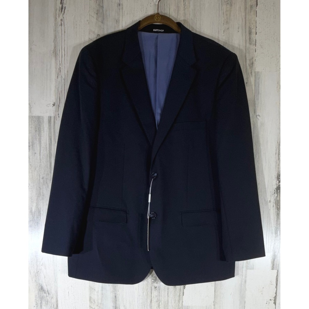 SuitShop Blazer 46S Navy Blue Slim Fit Stretch Two-Button Suit Jacket READ